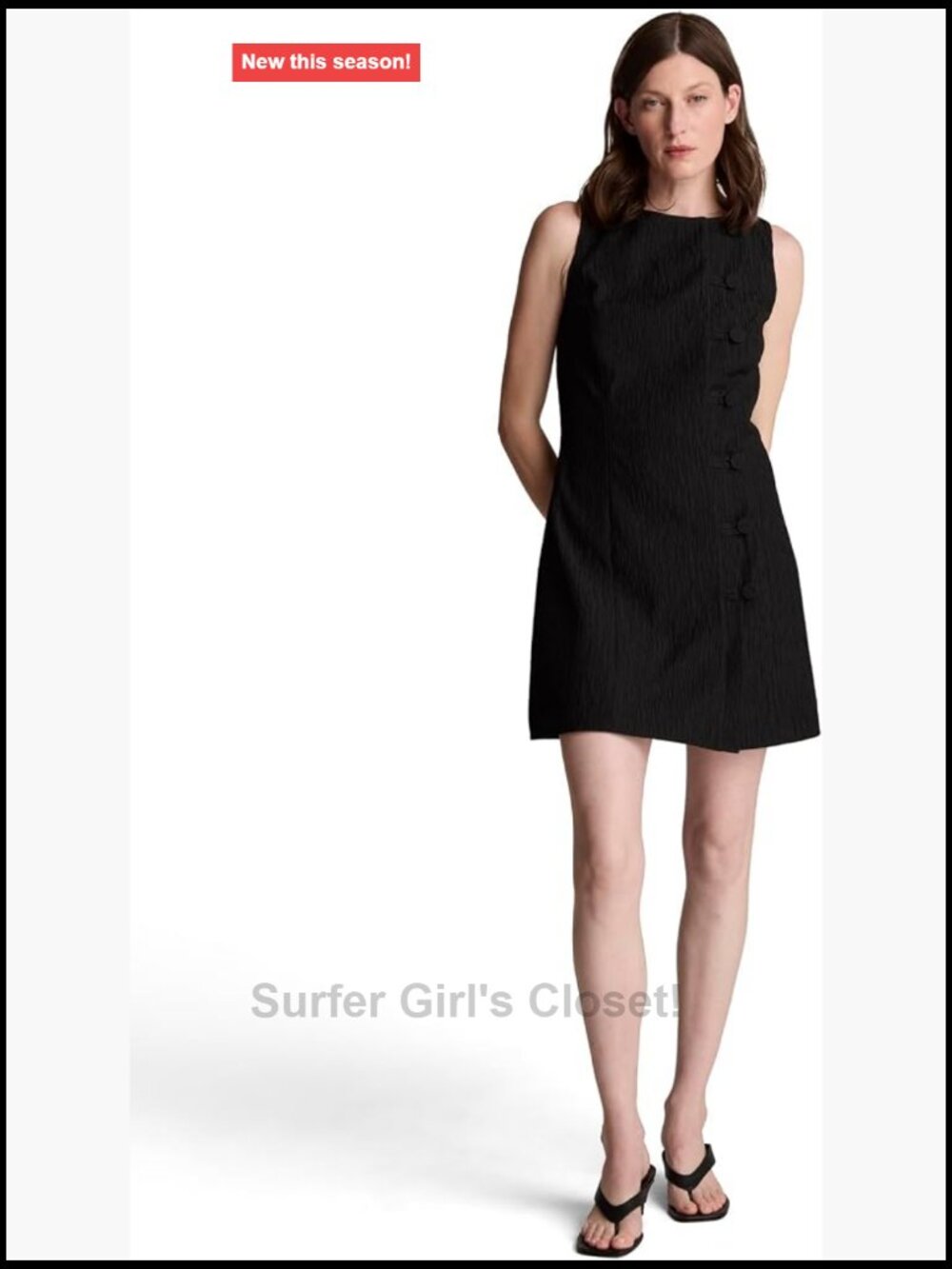 Kenneth Cole New York Women's Boat Neck Button Front Sheath Short Dress Black